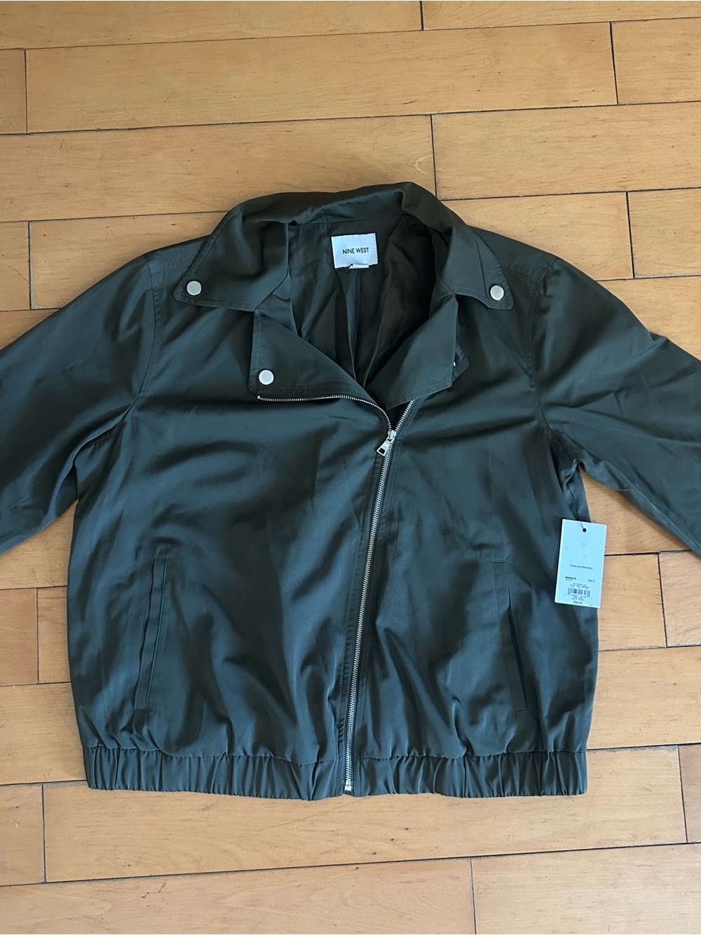 Nine West Dark Olive Zip-Front Bomber Jacket